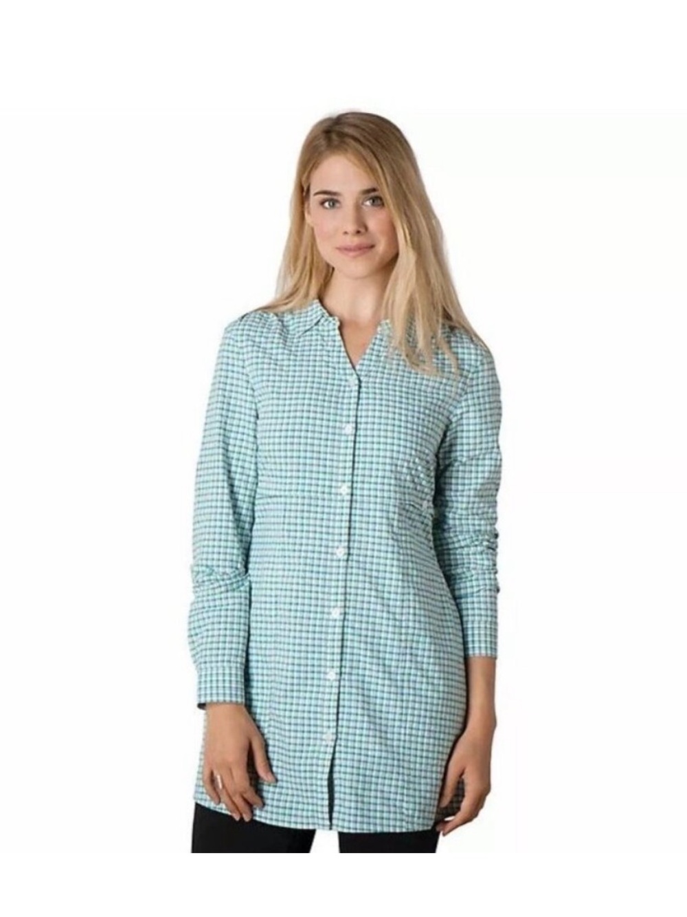 Toad&Co Green Plaid Longline Button-Front Tunic Marvista Shirt